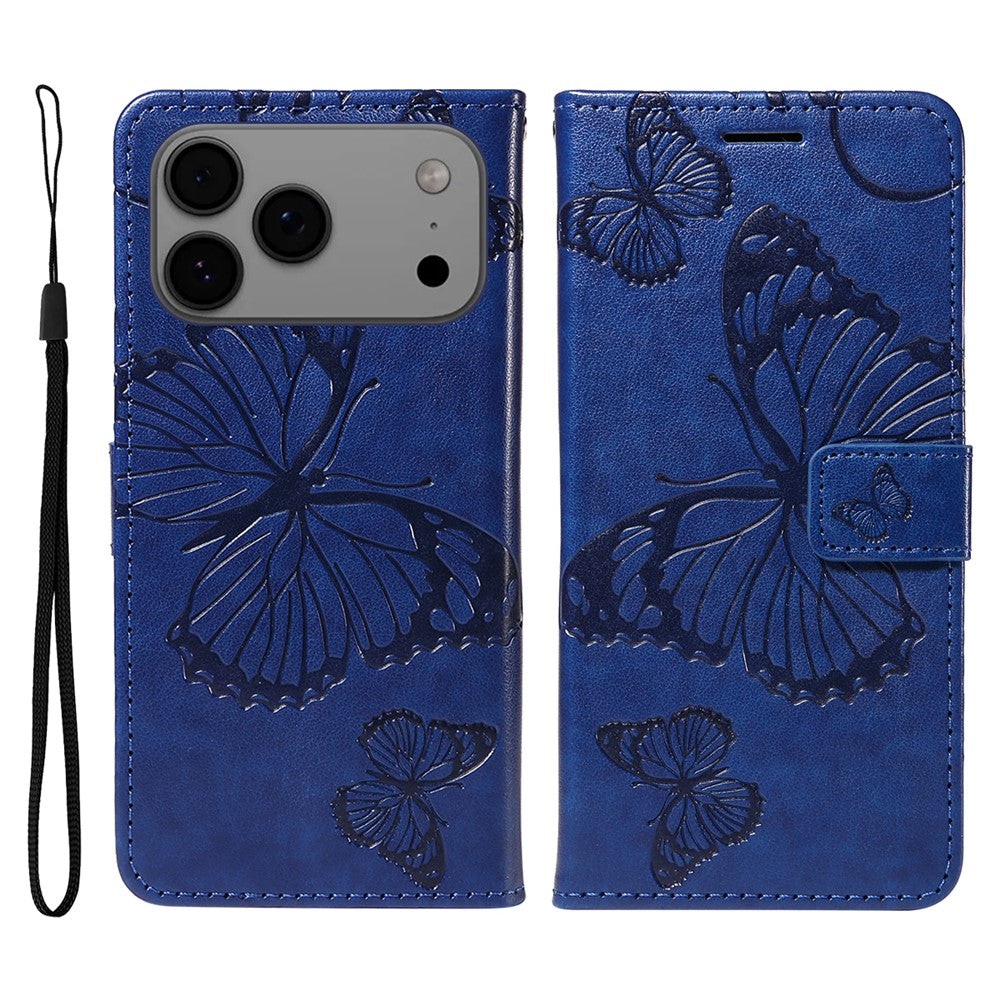 iPhone 17 Pro Max Wallet-Hülle – Schmetterling Aufgedruckt & Mit Ständer und Riemen