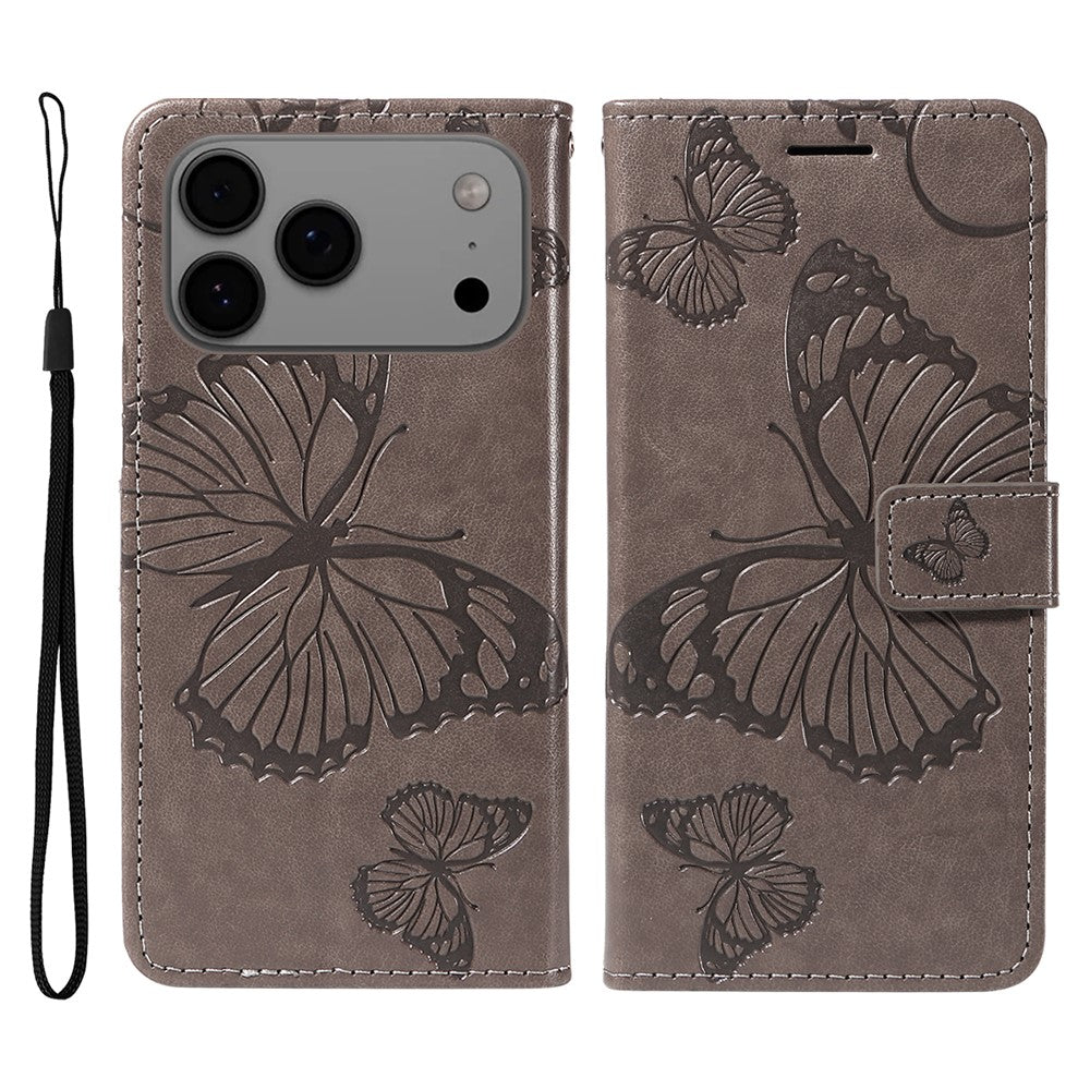 iPhone 17 Pro Max Wallet-Hülle – Schmetterling Aufgedruckt & Mit Ständer und Riemen
