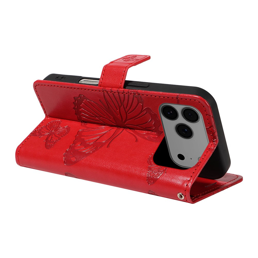 iPhone 17 Pro Max Wallet-Hülle – Schmetterling Aufgedruckt & Mit Ständer und Riemen