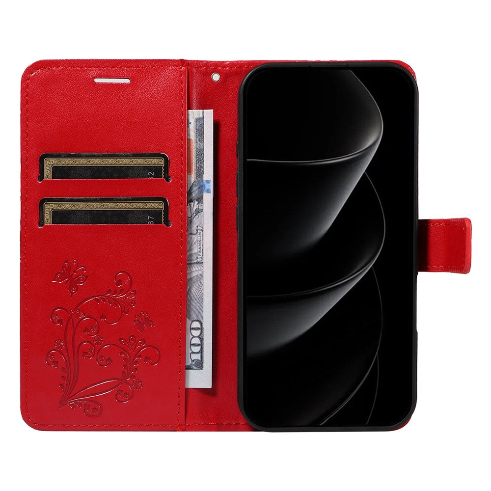 iPhone 17 Pro Max Wallet-Hülle – Schmetterling Aufgedruckt & Mit Ständer und Riemen
