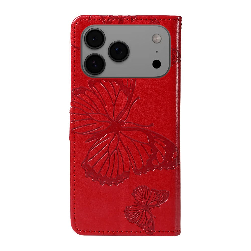 iPhone 17 Pro Max Wallet-Hülle – Schmetterling Aufgedruckt & Mit Ständer und Riemen