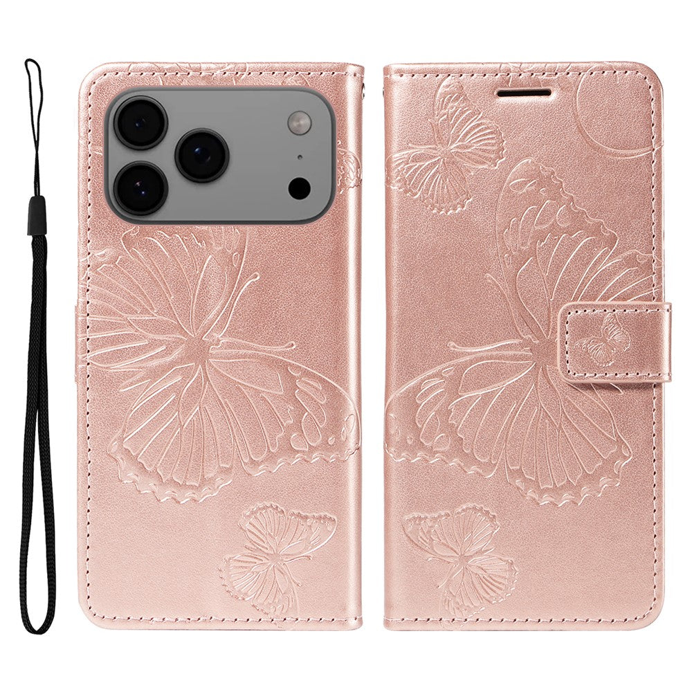 iPhone 17 Pro Max Wallet-Hülle – Schmetterling Aufgedruckt & Mit Ständer und Riemen