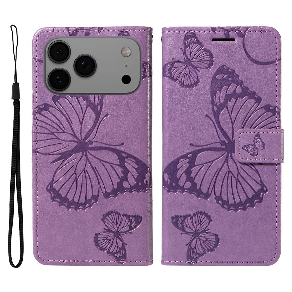 iPhone 17 Pro Max Wallet-Hülle – Schmetterling Aufgedruckt & Mit Ständer und Riemen