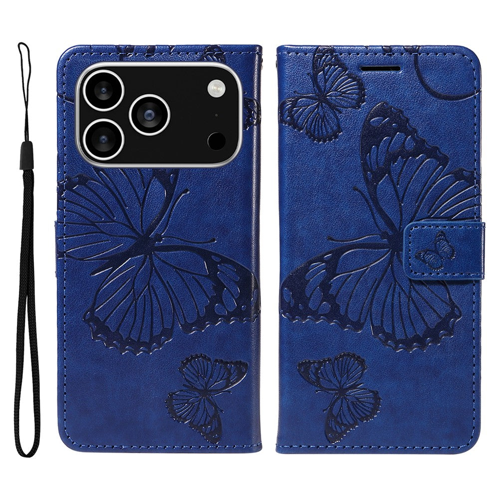 iPhone 17 Pro Wallet-Hülle – Schmetterling Aufgedruckt & Mit Ständer und Riemen