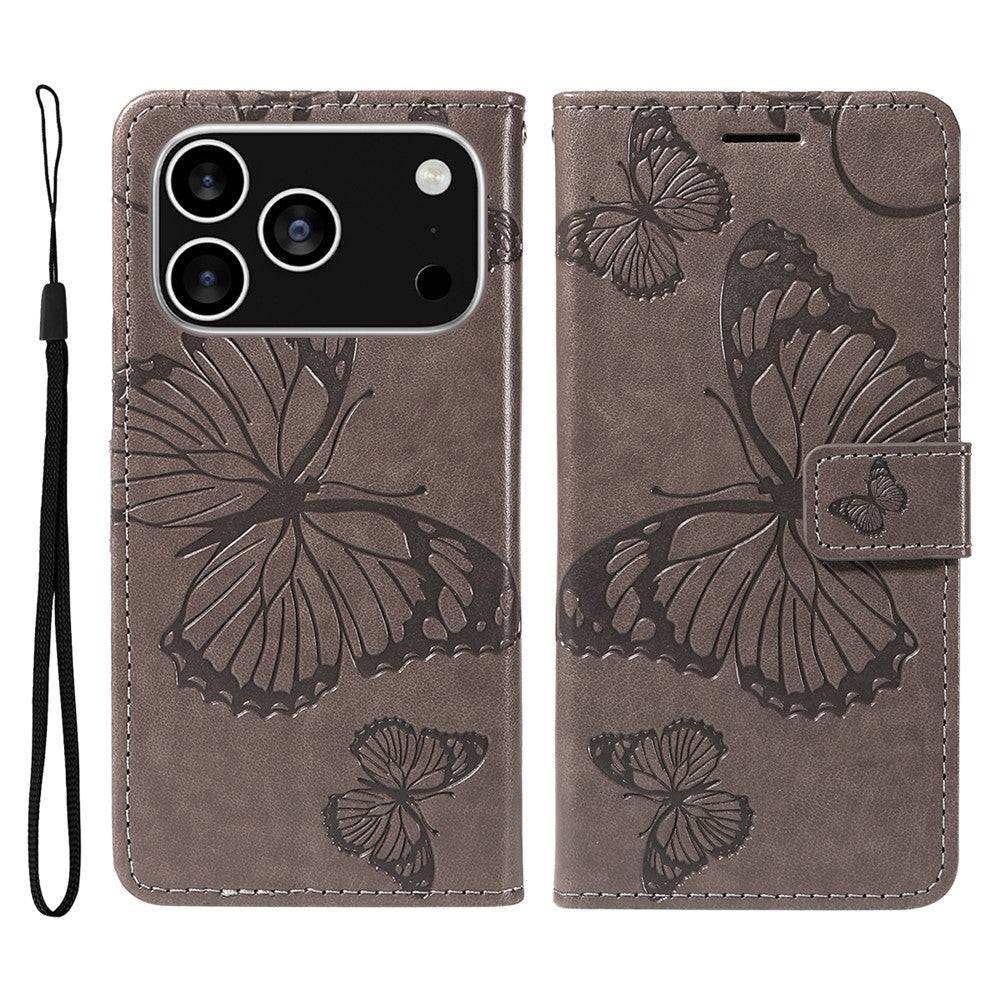 iPhone 17 Pro Wallet-Hülle – Schmetterling Aufgedruckt & Mit Ständer und Riemen