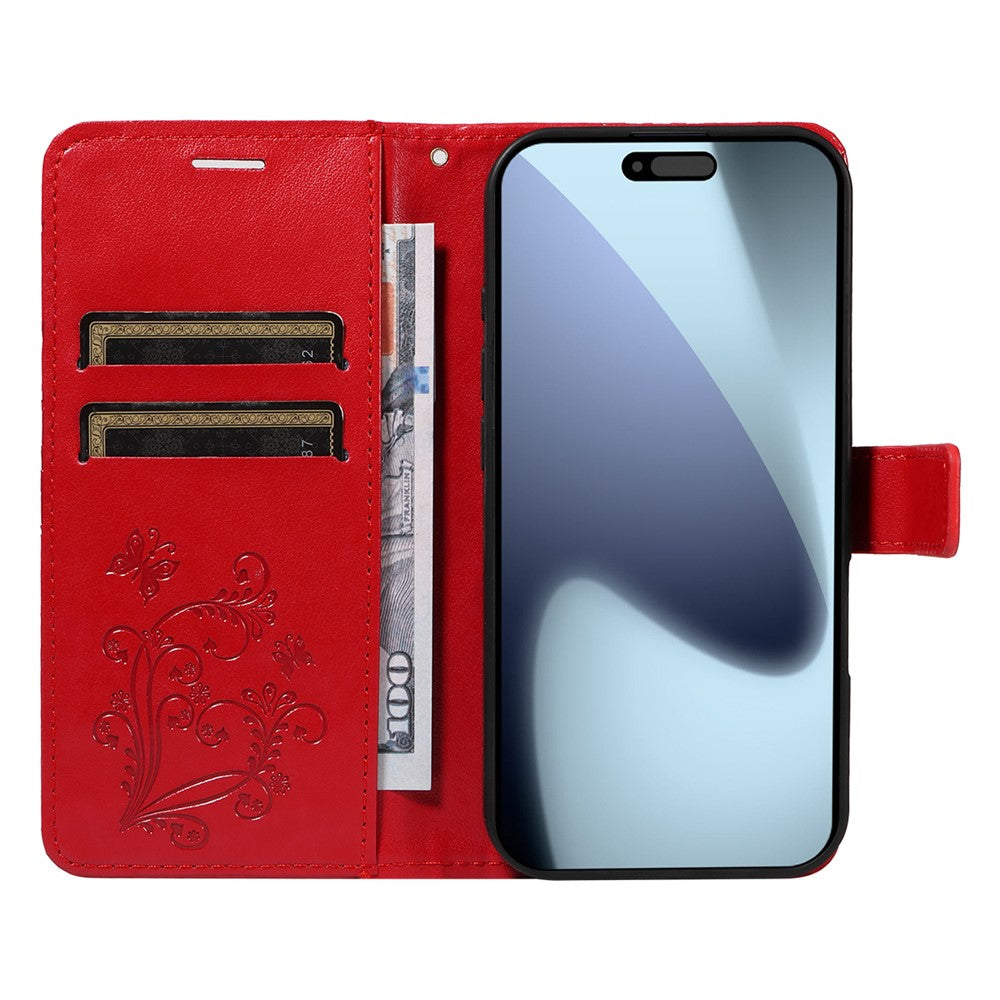 iPhone 17 Pro Wallet-Hülle – Schmetterling Aufgedruckt & Mit Ständer und Riemen