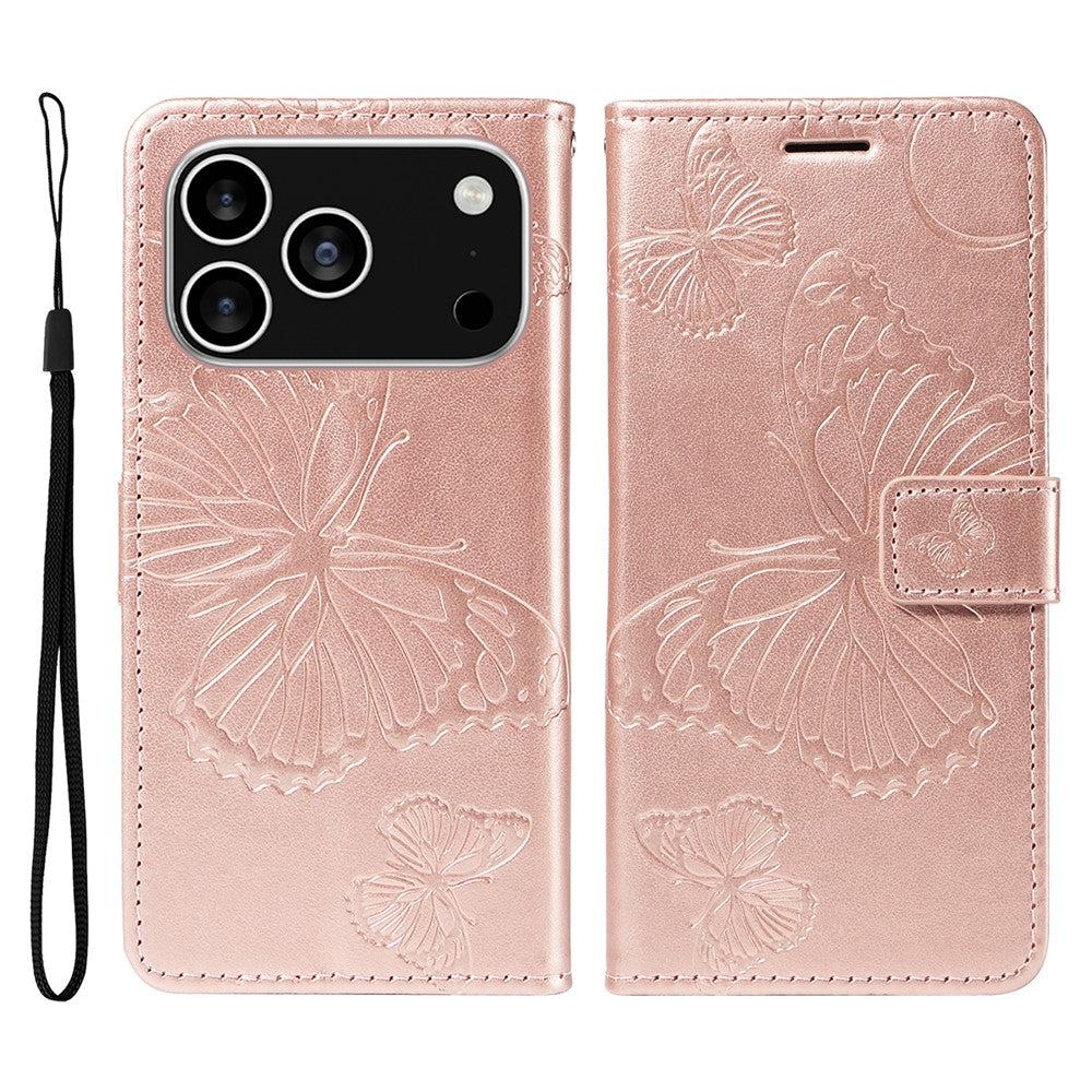 iPhone 17 Pro Wallet-Hülle – Schmetterling Aufgedruckt & Mit Ständer und Riemen