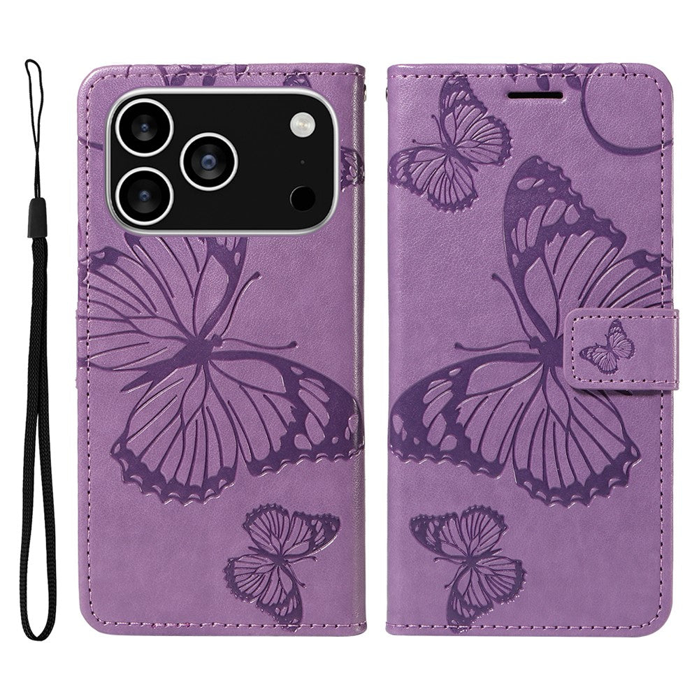 iPhone 17 Pro Wallet-Hülle – Schmetterling Aufgedruckt & Mit Ständer und Riemen