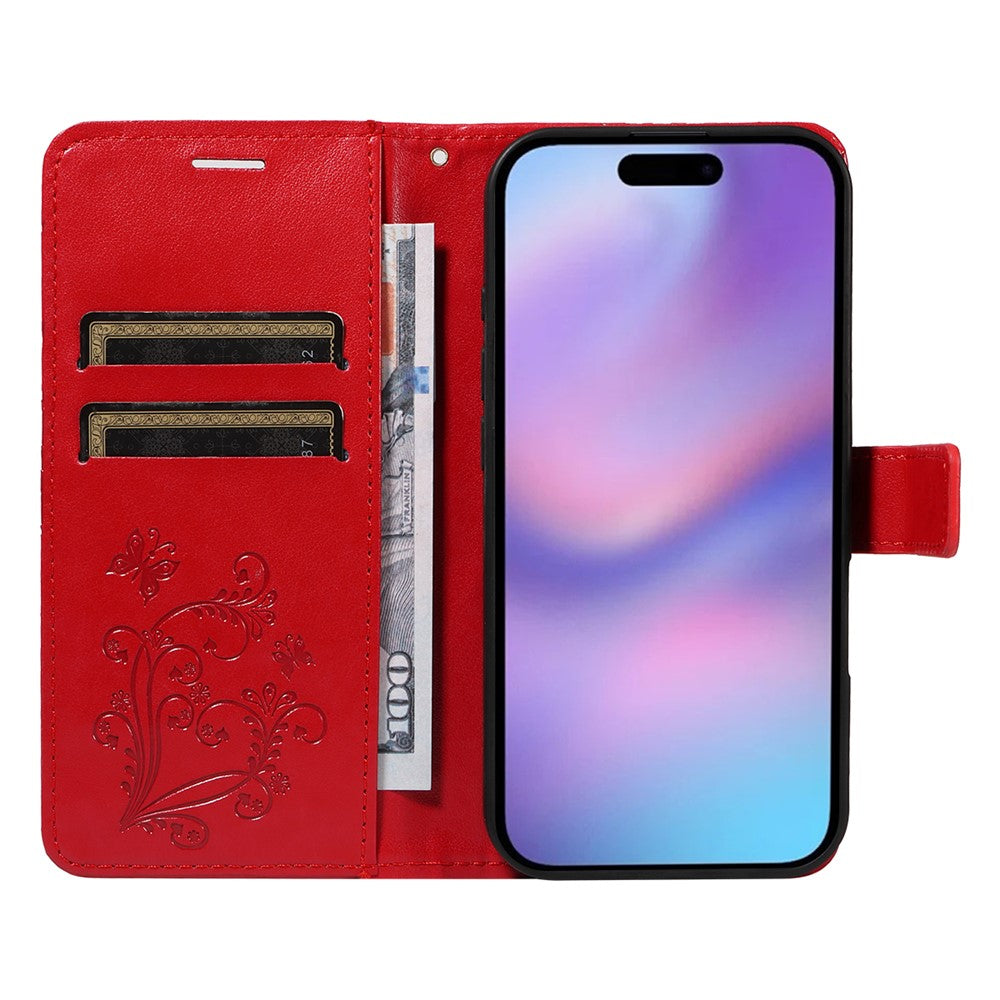 iPhone 17 Wallet-Hülle – Schmetterling Aufgedruckt & Mit Ständer und Riemen