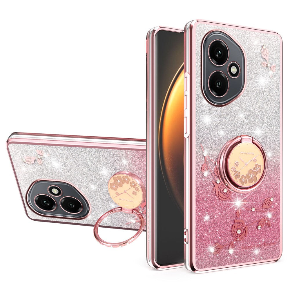 KADEM For Honor 400 5G (Global) Case Ring Kickstand TPU Flowers Phone Cover Gradient Glitter