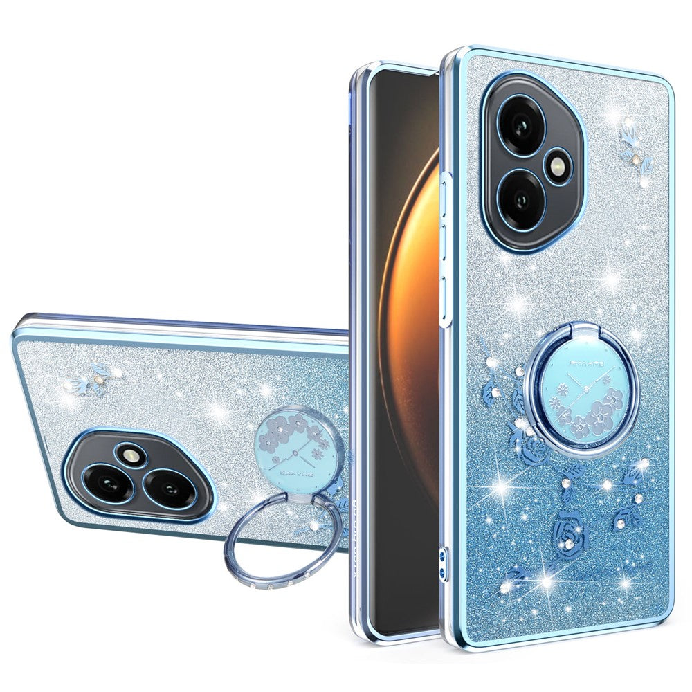 KADEM For Honor 400 5G (Global) Case Ring Kickstand TPU Flowers Phone Cover Gradient Glitter