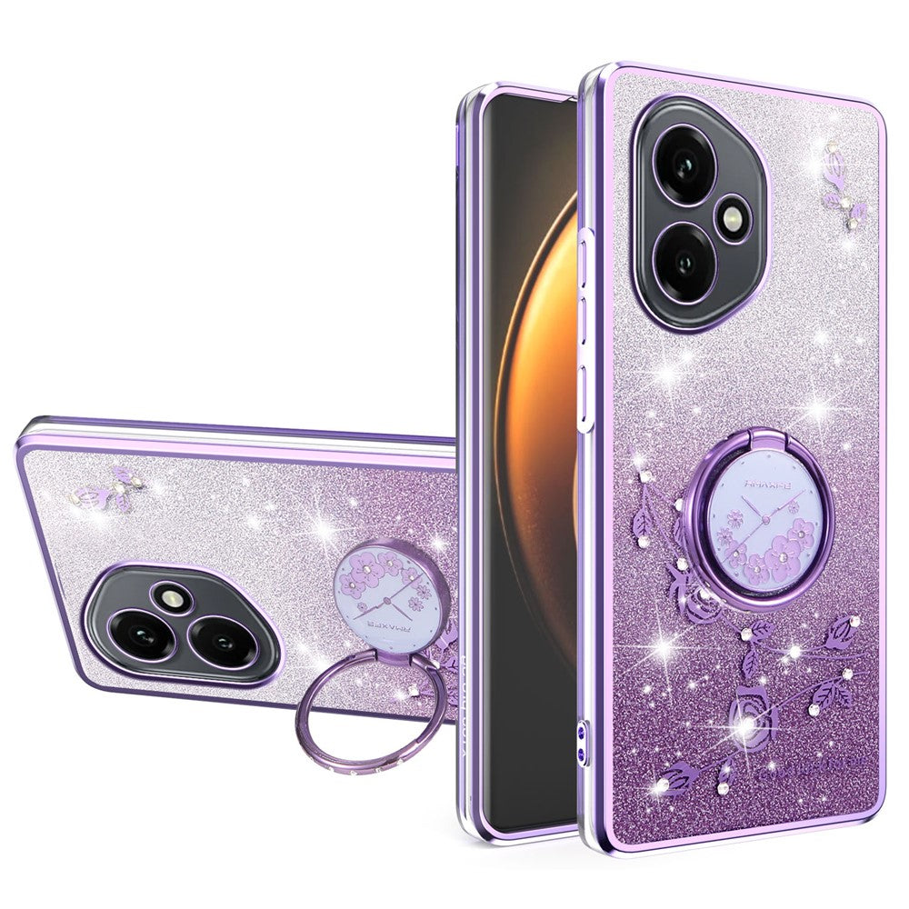KADEM For Honor 400 5G (Global) Case Ring Kickstand TPU Flowers Phone Cover Gradient Glitter