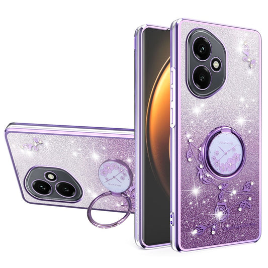 Honor 400 5G (Global) Handyhülle – KADEM Ring Ständer TPU Blumen Farbverlauf Glitzer