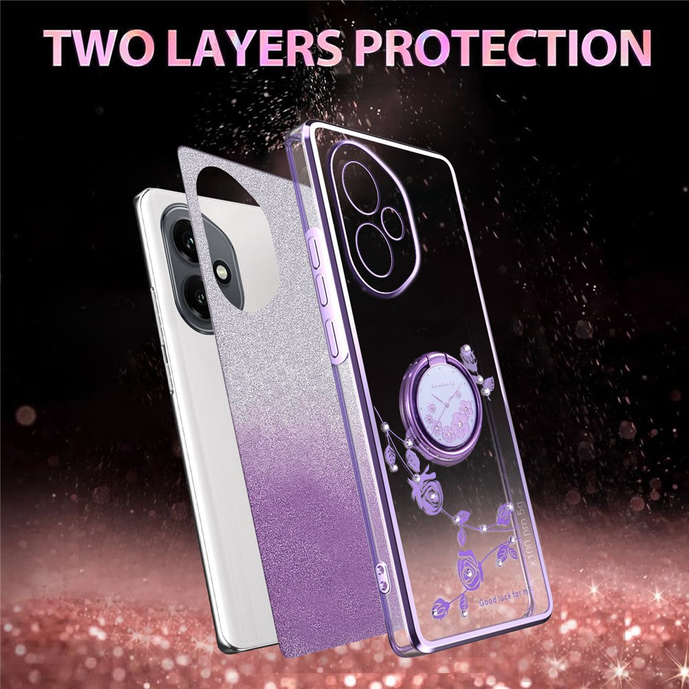 KADEM For Honor 400 5G (Global) Case Ring Kickstand TPU Flowers Phone Cover Gradient Glitter