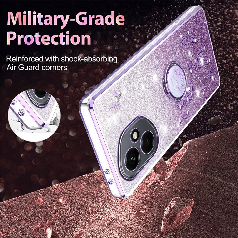 KADEM For Honor 400 5G (Global) Case Ring Kickstand TPU Flowers Phone Cover Gradient Glitter
