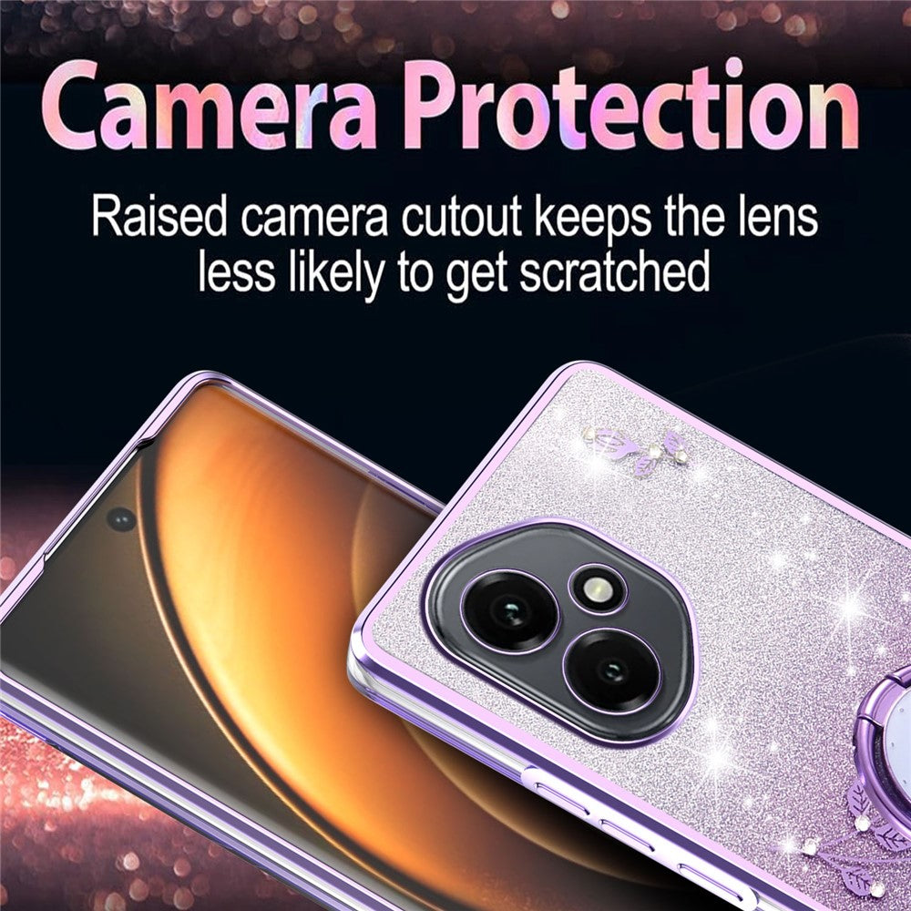 KADEM For Honor 400 5G (Global) Case Ring Kickstand TPU Flowers Phone Cover Gradient Glitter
