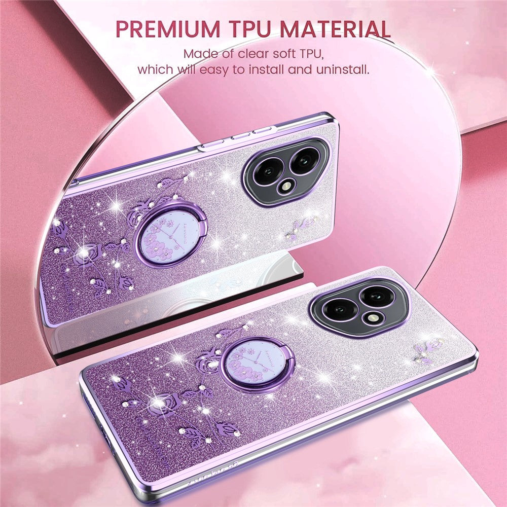 KADEM For Honor 400 5G (Global) Case Ring Kickstand TPU Flowers Phone Cover Gradient Glitter