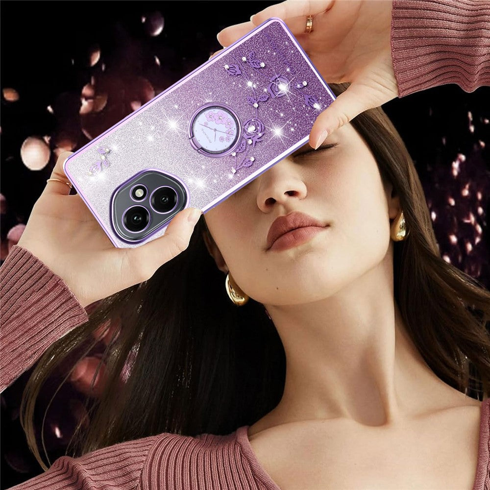 KADEM For Honor 400 5G (Global) Case Ring Kickstand TPU Flowers Phone Cover Gradient Glitter
