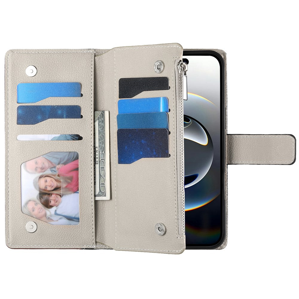 For iPhone 17e / 16e Case Zipper Pocket Wallet Color Splicing Leather Flip Phone Cover with Straps
