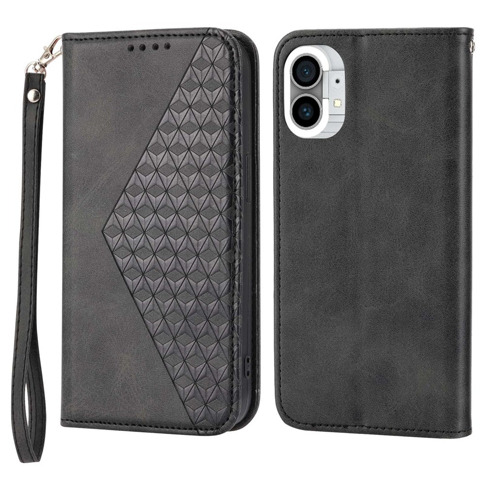 Nothing phone (1) 5G Wallet-Handyhülle – Rautenmuster, Kalbsleder-PU-Textur, Ständer, magnetischer Verschluss, mit Brieftasche & Tragegurt