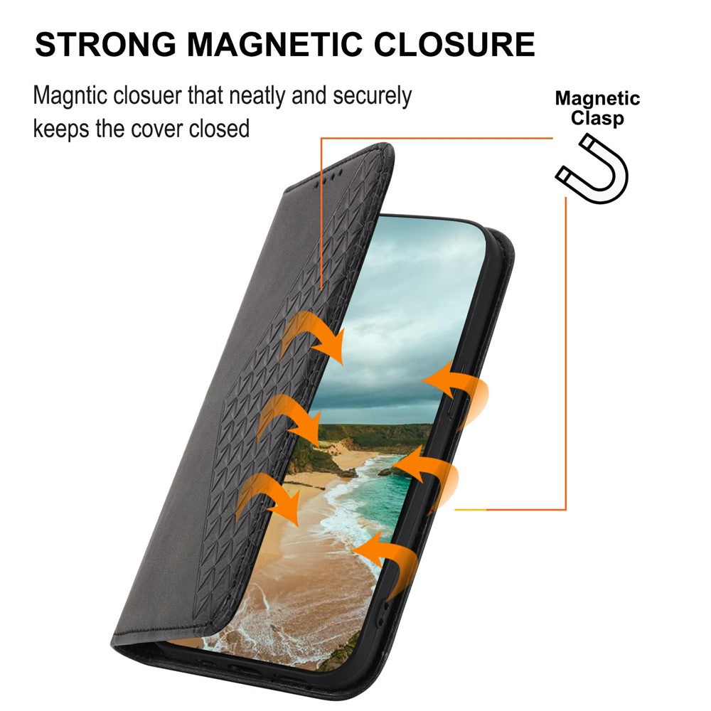 Nothing phone (1) 5G Wallet-Handyhülle – Rautenmuster, Kalbsleder-PU-Textur, Ständer, magnetischer Verschluss, mit Brieftasche & Tragegurt