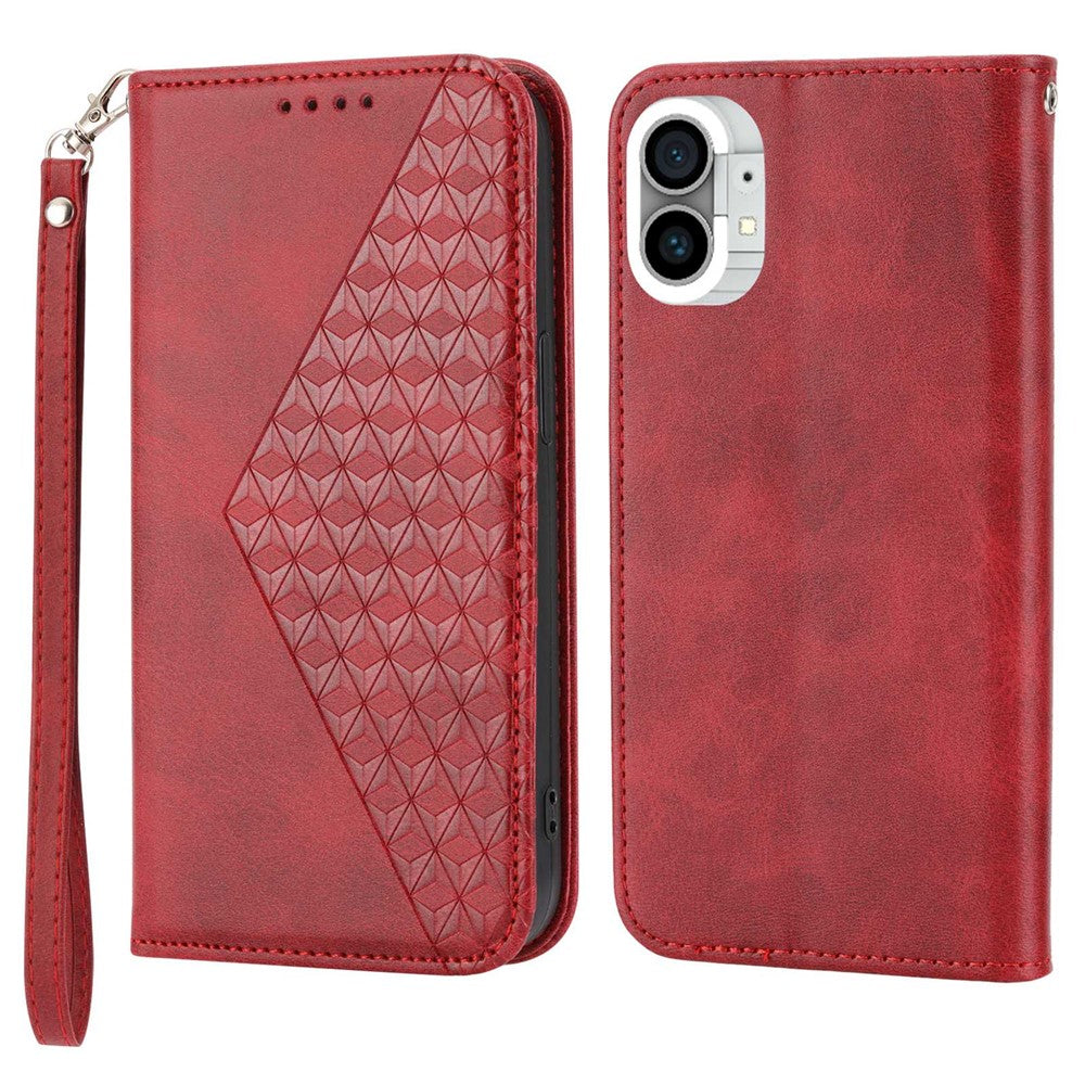 Nothing phone (1) 5G Wallet-Handyhülle – Rautenmuster, Kalbsleder-PU-Textur, Ständer, magnetischer Verschluss, mit Brieftasche & Tragegurt