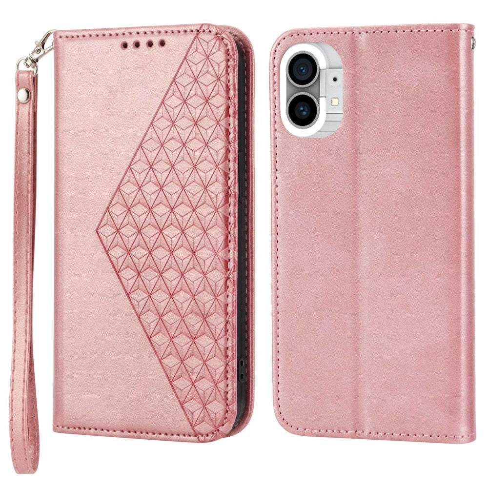Nothing phone (1) 5G Wallet-Handyhülle – Rautenmuster, Kalbsleder-PU-Textur, Ständer, magnetischer Verschluss, mit Brieftasche & Tragegurt
