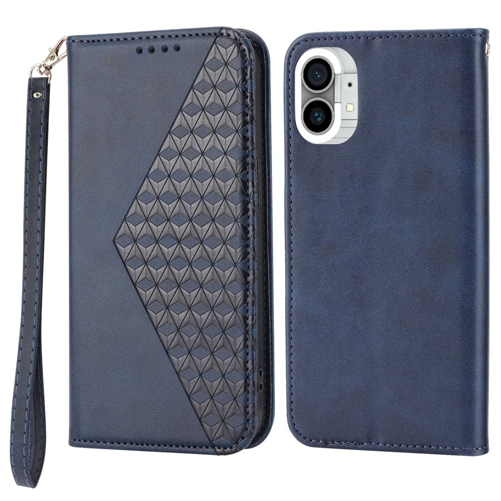 Nothing phone (1) 5G Wallet-Handyhülle – Rautenmuster, Kalbsleder-PU-Textur, Ständer, magnetischer Verschluss, mit Brieftasche & Tragegurt