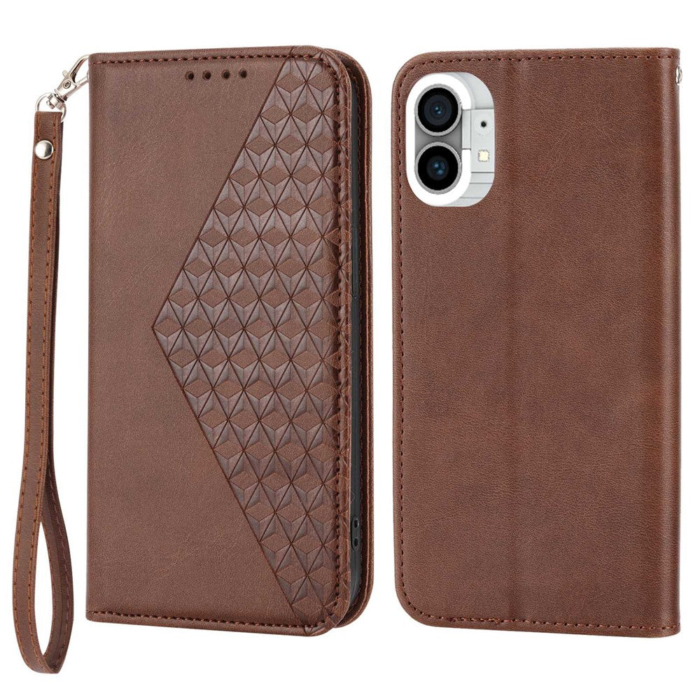 Nothing phone (1) 5G Wallet-Handyhülle – Rautenmuster, Kalbsleder-PU-Textur, Ständer, magnetischer Verschluss, mit Brieftasche & Tragegurt