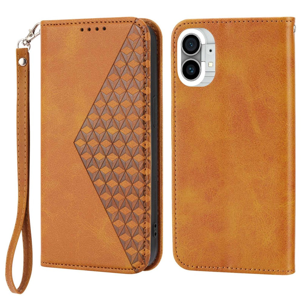 Nothing phone (1) 5G Wallet-Handyhülle – Rautenmuster, Kalbsleder-PU-Textur, Ständer, magnetischer Verschluss, mit Brieftasche & Tragegurt