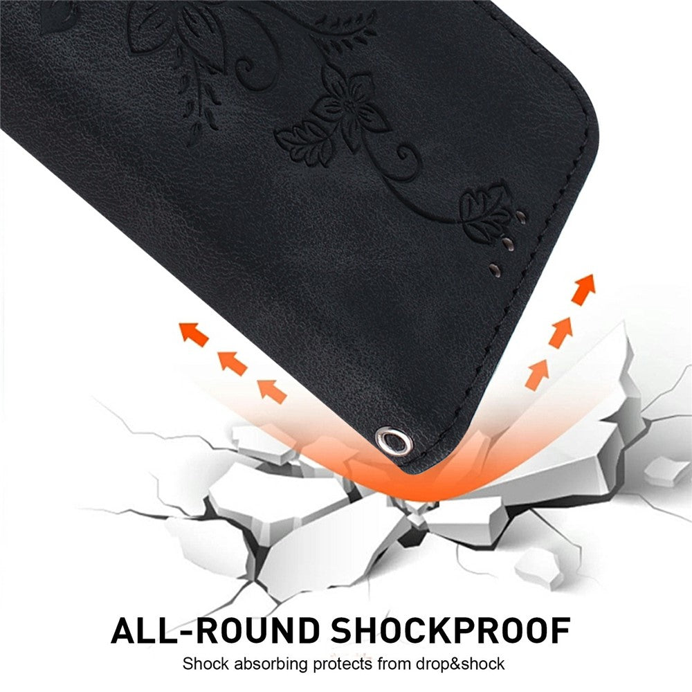 For iPhone 18 Pro Max / 17 Pro Max Stand Case Lily Flower Imprint Leather Phone Cover with Wrist Strap