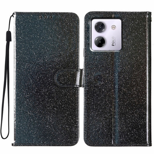Xiaomi Poco M7 Pro 5G Handyhülle – Brieftaschenetui aus glitzerndem, kratzfestem Leder mit Standfunktion und Riemen