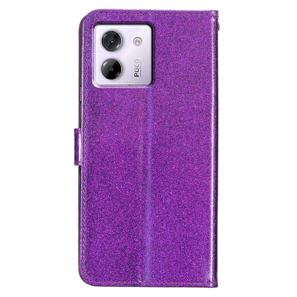 For Xiaomi Poco M7 Pro 5G Wallet Case Glitter Anti-Scratch Leather Stand Phone Cover with Strap