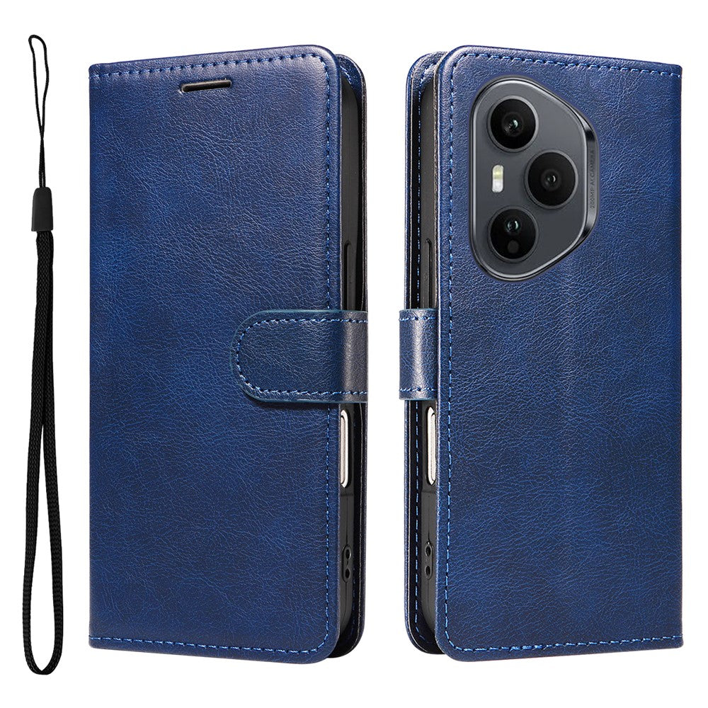 For Honor 400 Pro 5G (Global) Leather Wallet Case with Strap Solid Color Phone Stand Cover