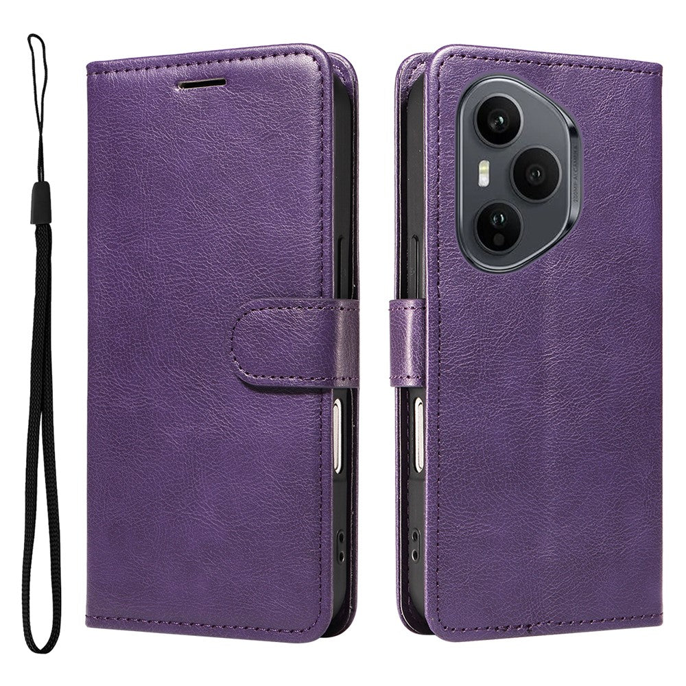 For Honor 400 Pro 5G (Global) Leather Wallet Case with Strap Solid Color Phone Stand Cover