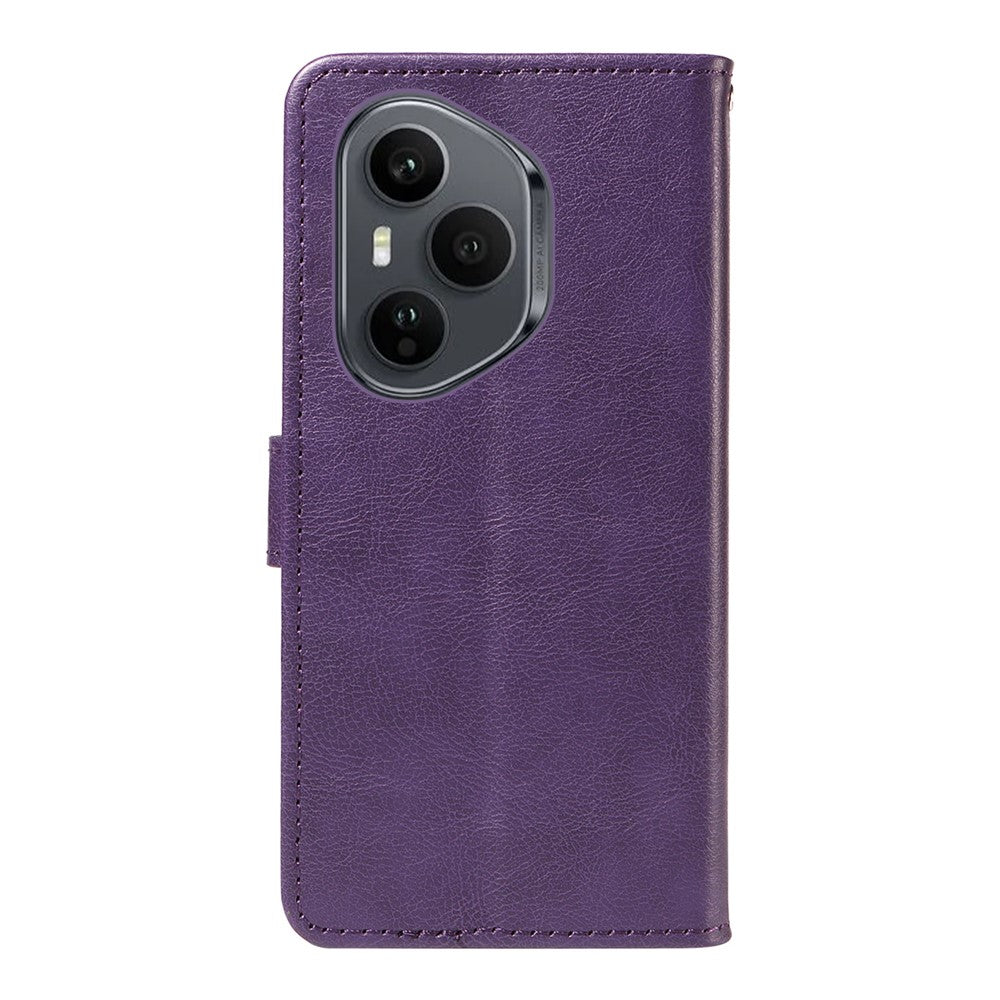 For Honor 400 Pro 5G (Global) Leather Wallet Case with Strap Solid Color Phone Stand Cover