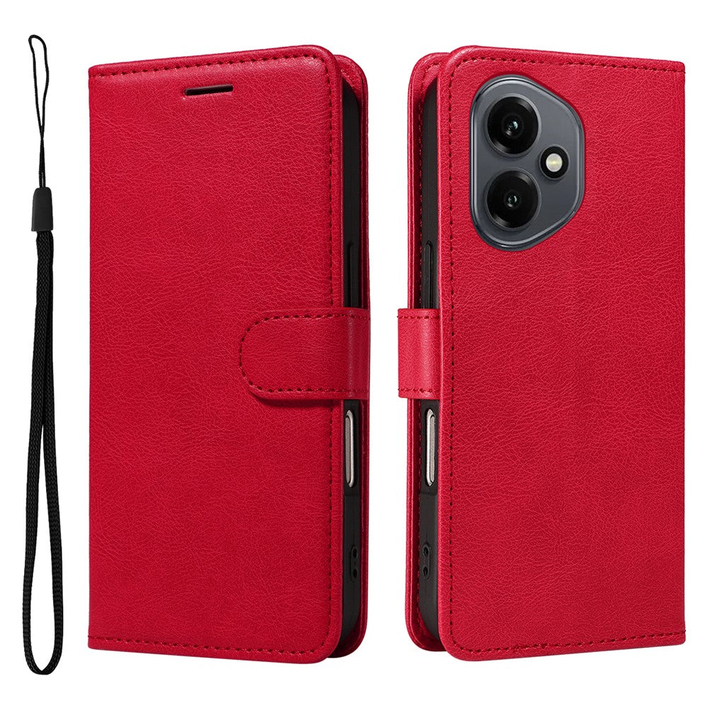 For Honor 400 5G (Global) Leather Wallet Case with Strap Solid Color Phone Stand Cover