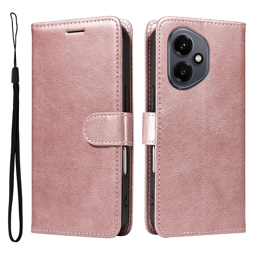 For Honor 400 5G (Global) Leather Wallet Case with Strap Solid Color Phone Stand Cover