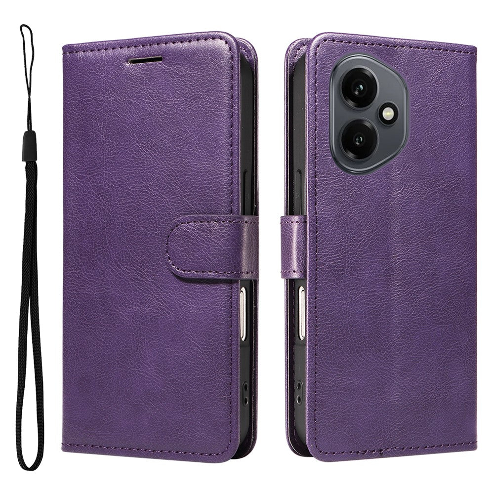 For Honor 400 5G (Global) Leather Wallet Case with Strap Solid Color Phone Stand Cover