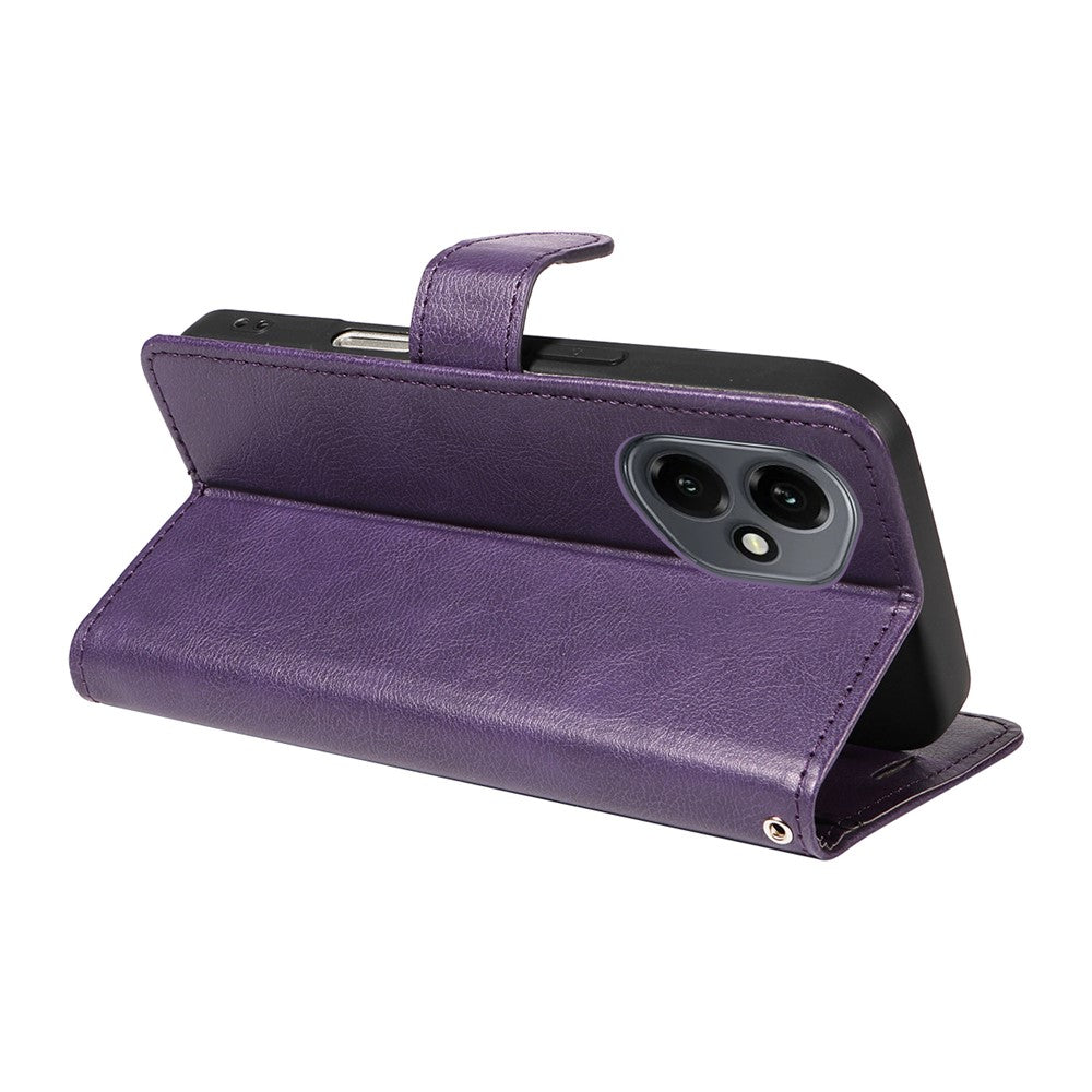 For Honor 400 5G (Global) Leather Wallet Case with Strap Solid Color Phone Stand Cover