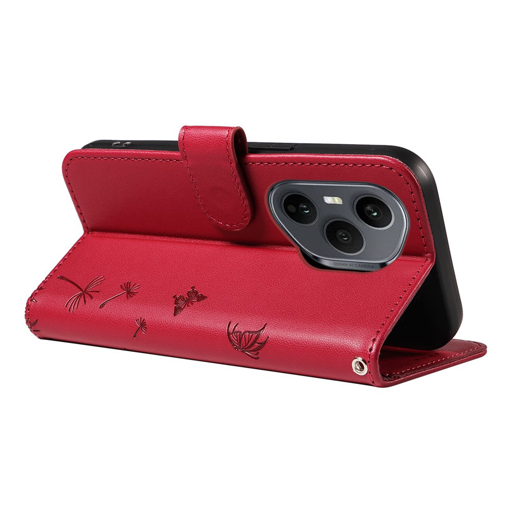 For Honor 400 Pro 5G (Global) Leather Wallet Case with Strap Dandelion Imprint Phone Stand Cover