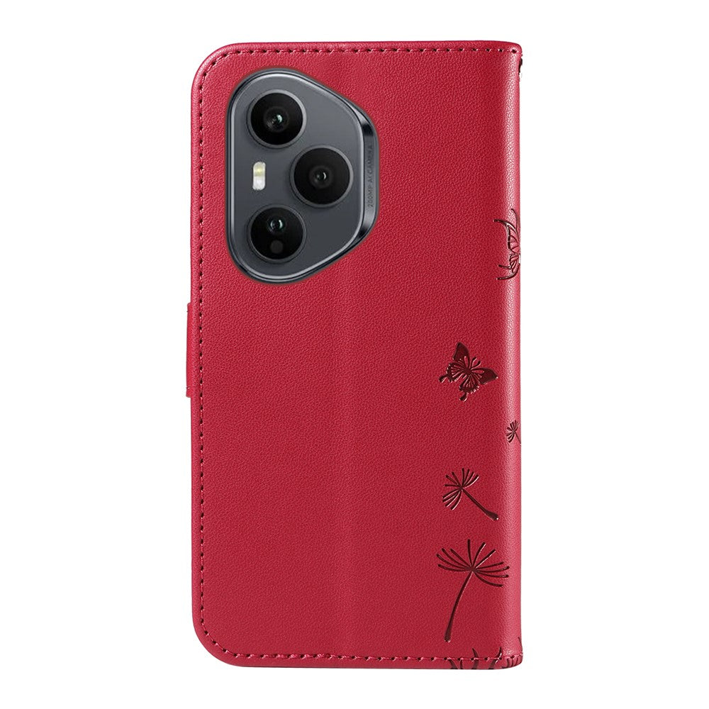 For Honor 400 Pro 5G (Global) Leather Wallet Case with Strap Dandelion Imprint Phone Stand Cover
