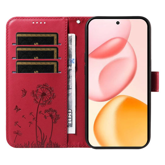 Honor 400 5G (Global) Handyhülle – Leder-Geldbörsen- mit Riemen, Löwenzahn-Aufdruck, Telefon-Ständer-Abdeckung