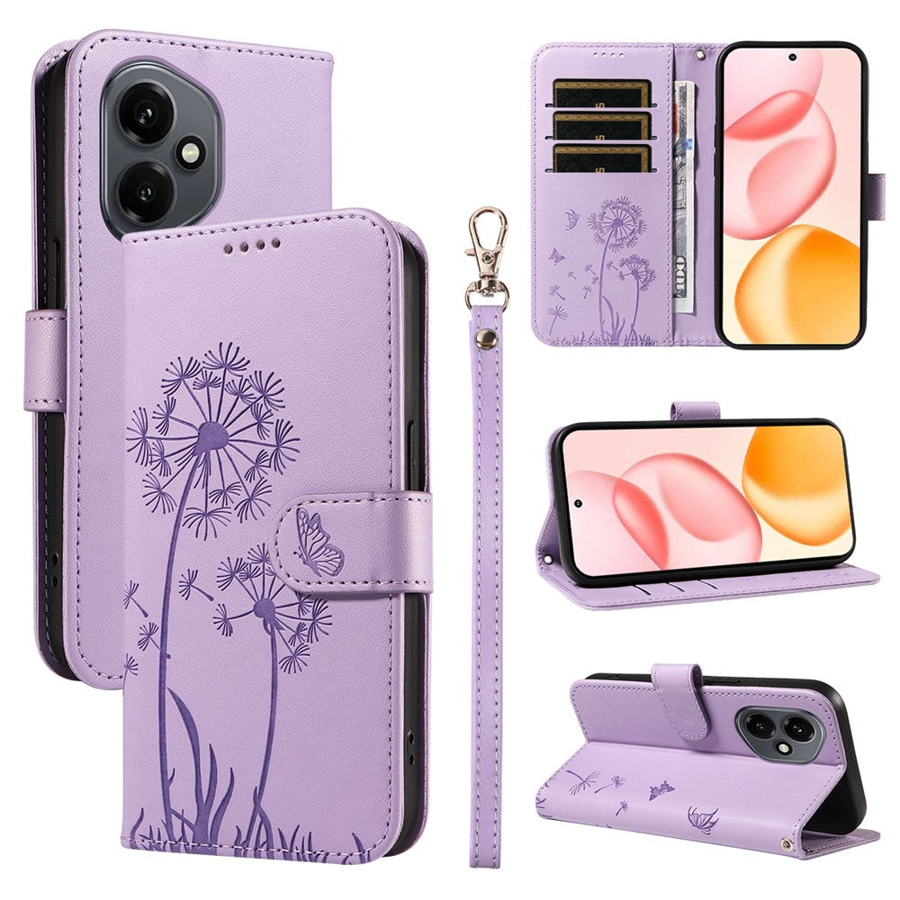 For Honor 400 5G (Global) Leather Wallet Case with Strap Dandelion Imprint Phone Stand Cover