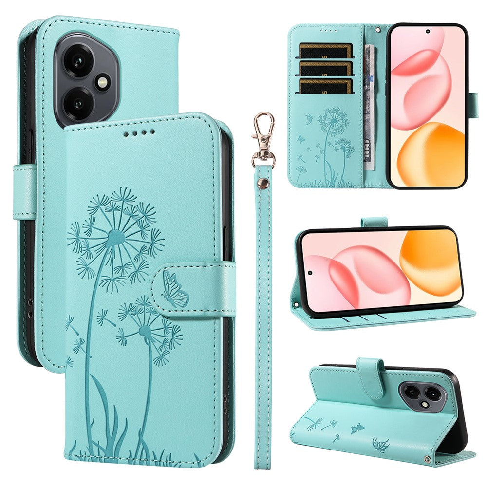 For Honor 400 5G (Global) Leather Wallet Case with Strap Dandelion Imprint Phone Stand Cover