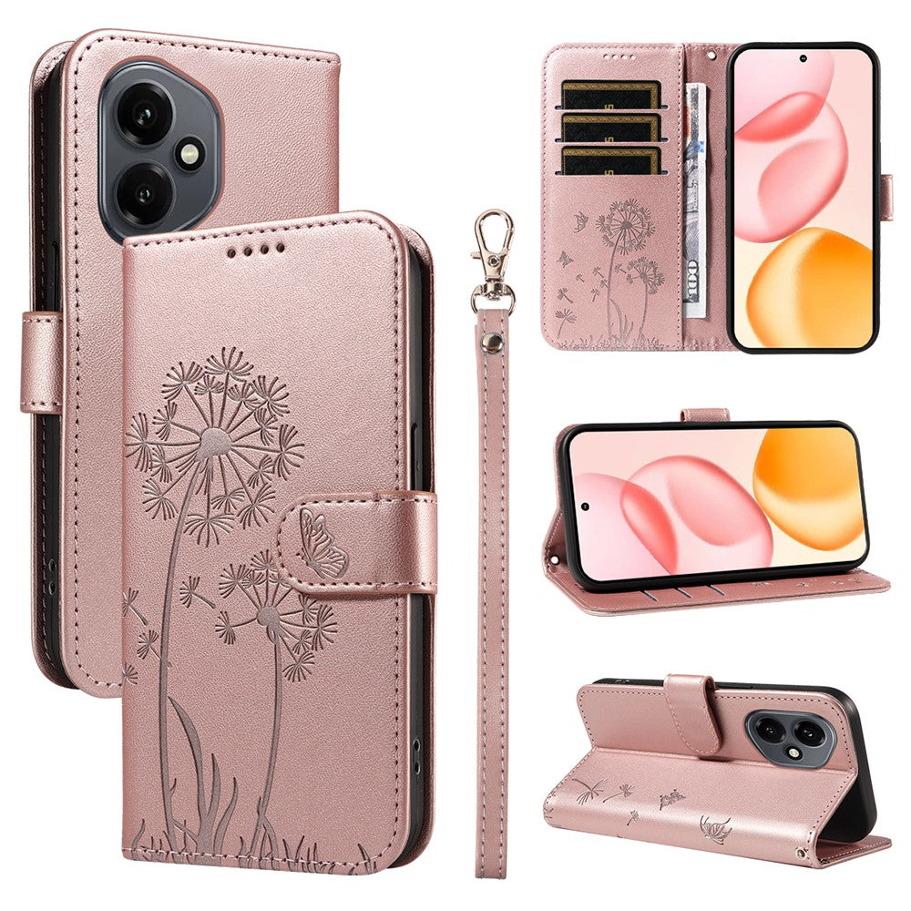 For Honor 400 5G (Global) Leather Wallet Case with Strap Dandelion Imprint Phone Stand Cover