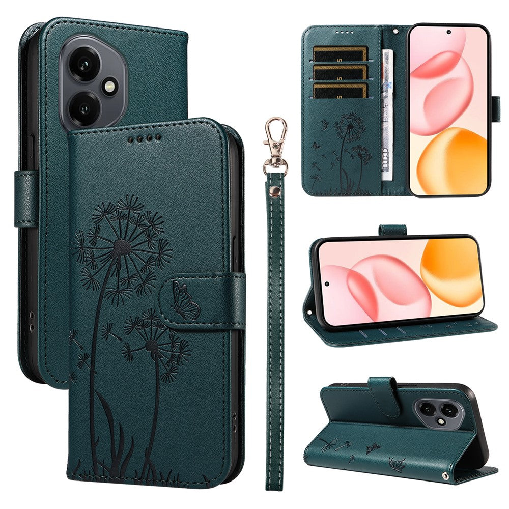 For Honor 400 5G (Global) Leather Wallet Case with Strap Dandelion Imprint Phone Stand Cover