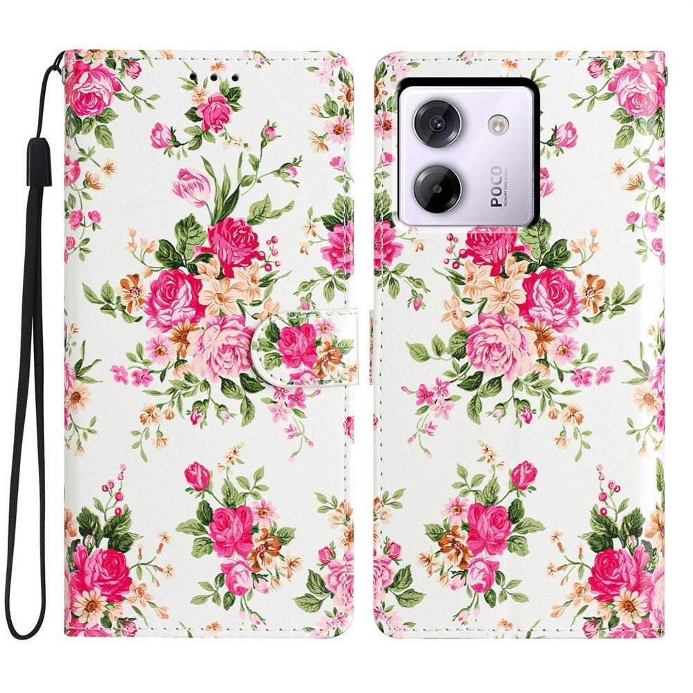For Xiaomi Poco M7 Pro 5G Wallet Case PU Leather Pattern Printing Stand Phone Cover with Strap