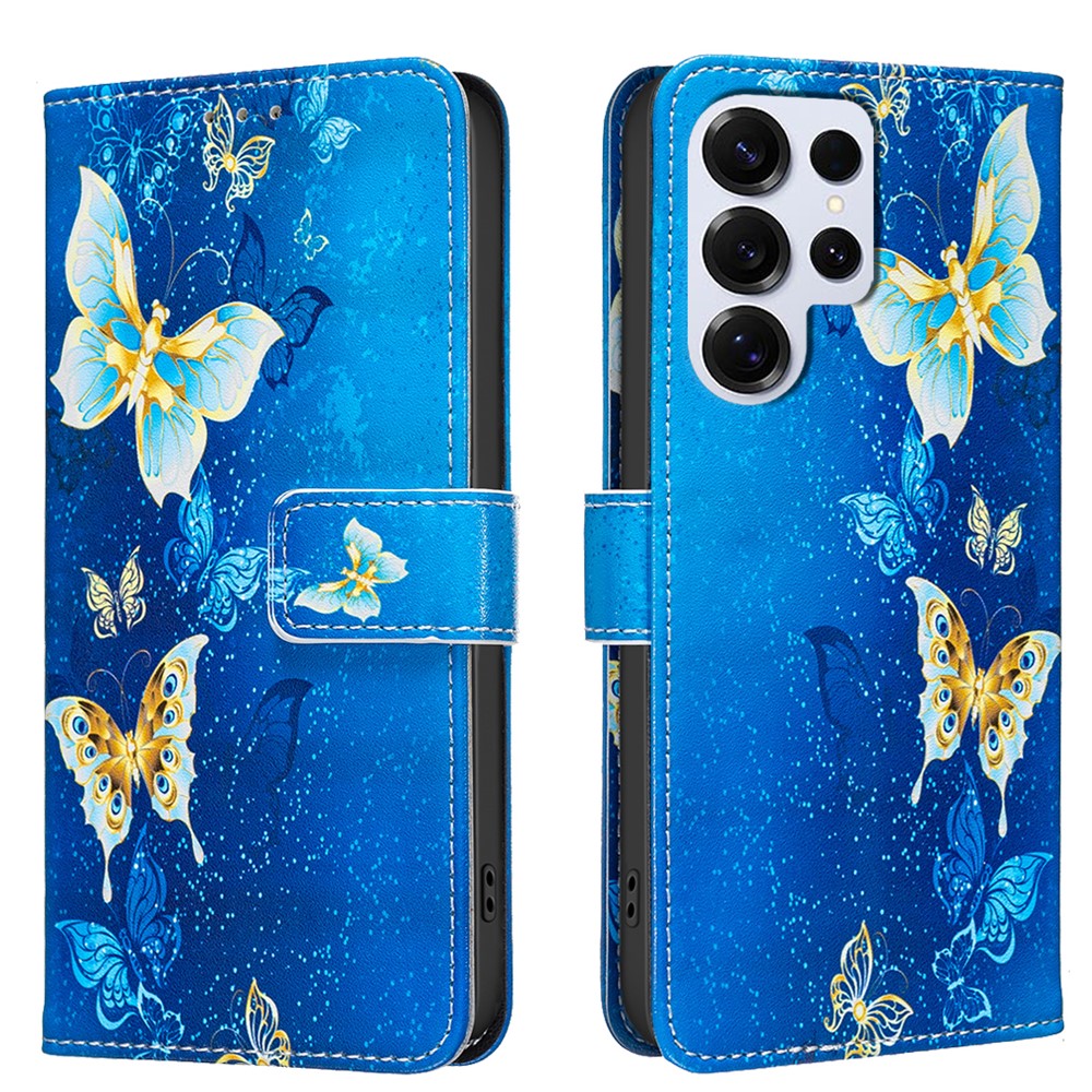 Galaxy S25 Ultra Wallet-Hülle – Mit goldenen Schmetterlingen & Ständer