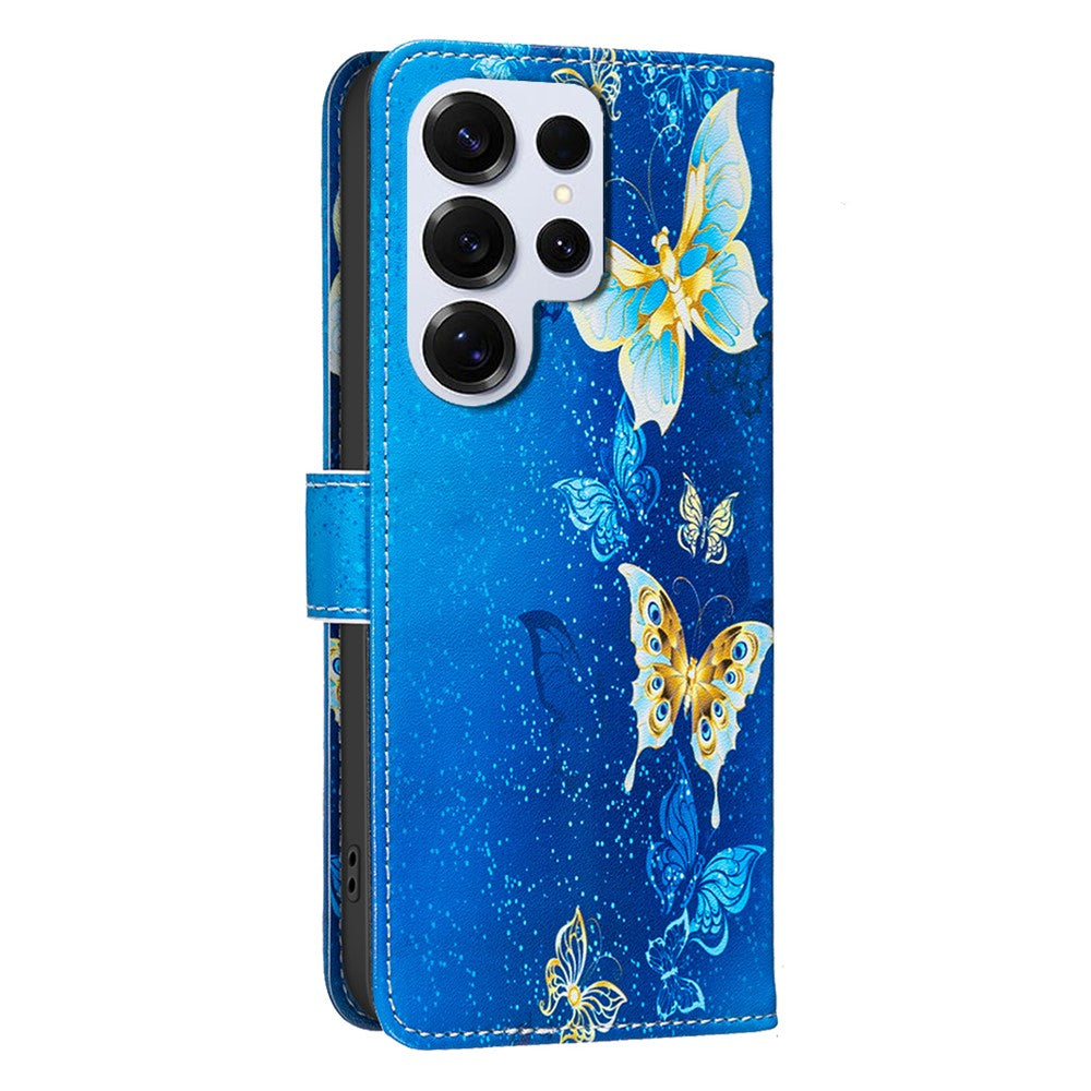 Galaxy S25 Ultra Wallet-Hülle – Mit goldenen Schmetterlingen & Ständer